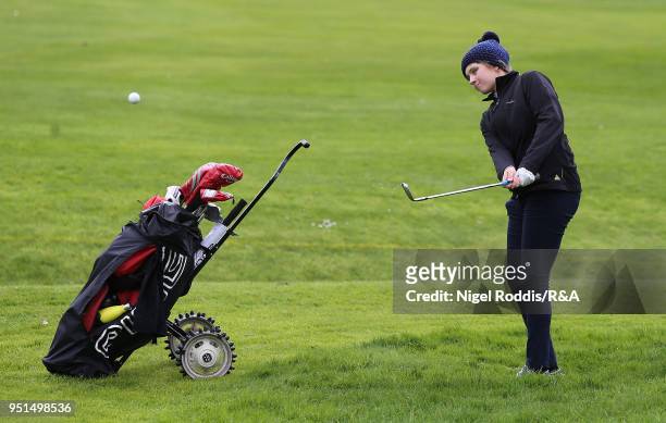 Elena Moosmann during practice for the Girls' U16 Open Championship at Fulford Golf Club on April 26, 2018 in York, England.