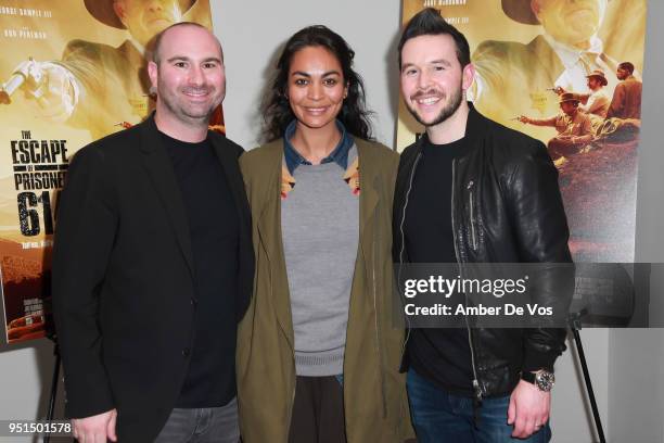 Jordan Beckerman, Shruti Ganguly and Jordan Yale Levine attend the World Premiere of "The Escape of Prisoner 614" at Village East Cinema on April 25,...