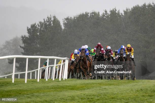 Jack Kennedy riding Park Paddocks win The JLT Handicap Hurdle at Punchestown racecourse on April 26, 2018 in Naas, Ireland.