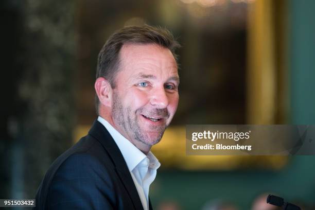 Skuli Mogensen, chief executive officer of Wow Air Ehf, speaks during an Aviation Club lunch in London, U.K., on Thursday, April 26, 2018. Wow will...