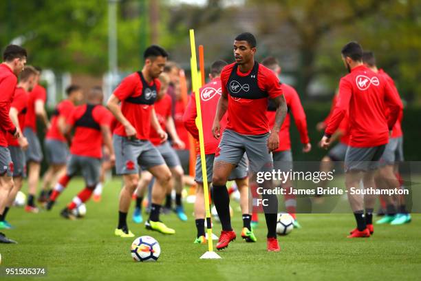 Mario Lemina during a Southampton FC training session at Staplewood Complex on April 26, 2018 in Southampton, England.