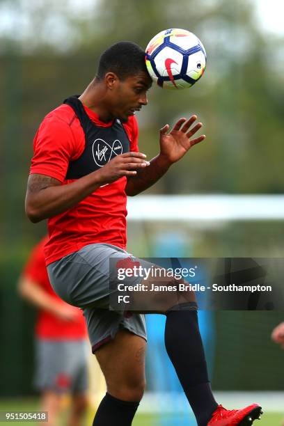 Mario Lemina during a Southampton FC training session at Staplewood Complex on April 26, 2018 in Southampton, England.