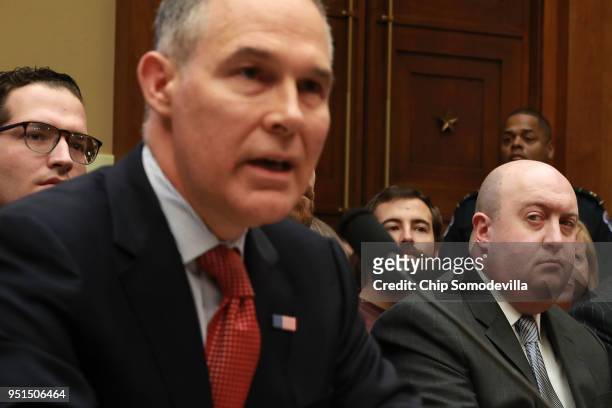 Environmental Protection Agency Chief of Staff Ryan Jackson listens to Administrator Scott Pruitt testify before the House Energy and Commerce...