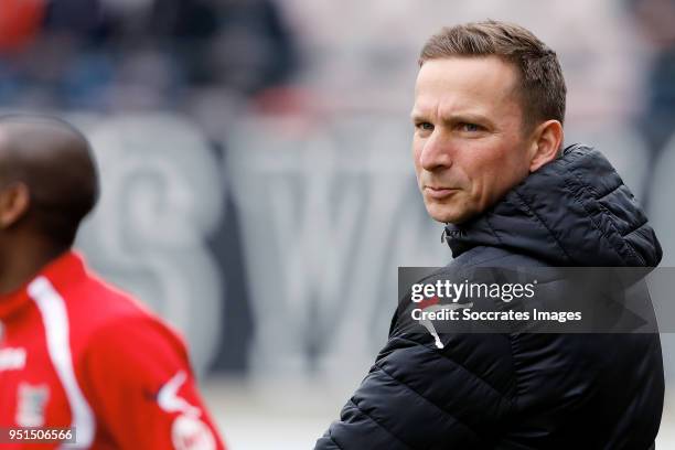 Pepijn Lijnders coach of NEC Nijmegen during the Dutch Jupiler League match between NEC Nijmegen v Telstar at the Goffert Stadium on April 2, 2018 in...