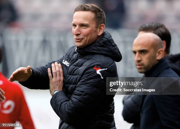 Pepijn Lijnders coach of NEC Nijmegen during the Dutch Jupiler League match between NEC Nijmegen v Telstar at the Goffert Stadium on April 2, 2018 in...