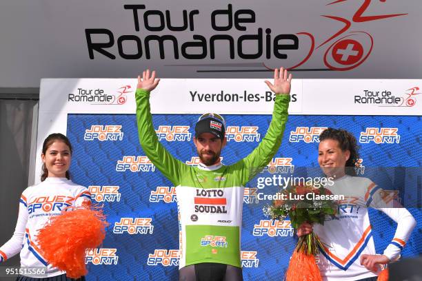 Podium / Thomas De Gendt of Belgium and Team Lotto Soudal Green Sprint Jersey / Celebration / during the 72nd Tour de Romandie 2018, Stage 2 a...