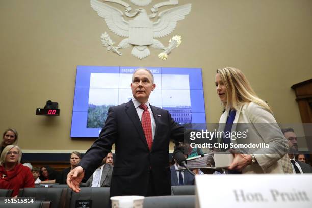 Environmental Protection Agency Administrator Scott Pruitt and EPA CFO Holly Greaves arrive before testifying to the House Energy and Commerce...
