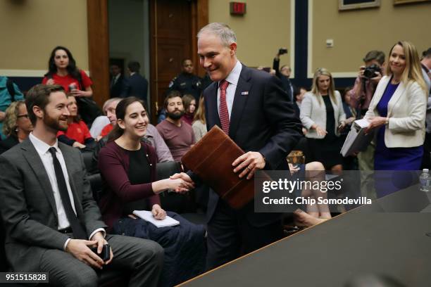 Environmental Protection Agency Administrator Scott Pruitt and EPA CFO Holly Greaves arrive before testifying to the House Energy and Commerce...