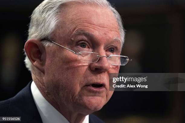 Attorney General Jeff Sessions testifies during a hearing before the Commerce, Justice, Science, and Related Agencies Subcommittee of the House...