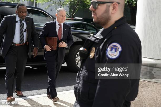 Environmental Protection Agency Administrator Scott Pruitt arrives at Rayburn House Office Building to testify at a hearing before the Environment...