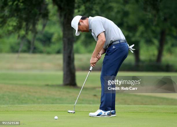 Charlie Wi putts on the 15th hole during the first round of the Zurich Classic at TPC Louisiana on April 26, 2018 in Avondale, Louisiana.