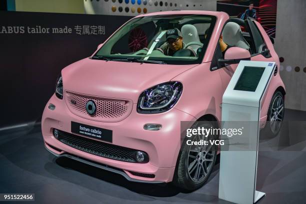 Smart Fortwo Cabrio car is on display during the Auto China 2018 at China International Exhibition Center on April 25, 2018 in Beijing, China. Auto...