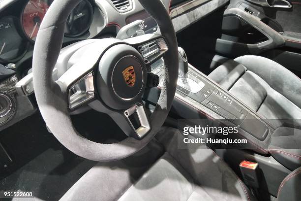 Porsche 718 Cayman GTS is on display during the Auto China 2018 at China International Exhibition Center on April 25, 2018 in Beijing, China. Auto...