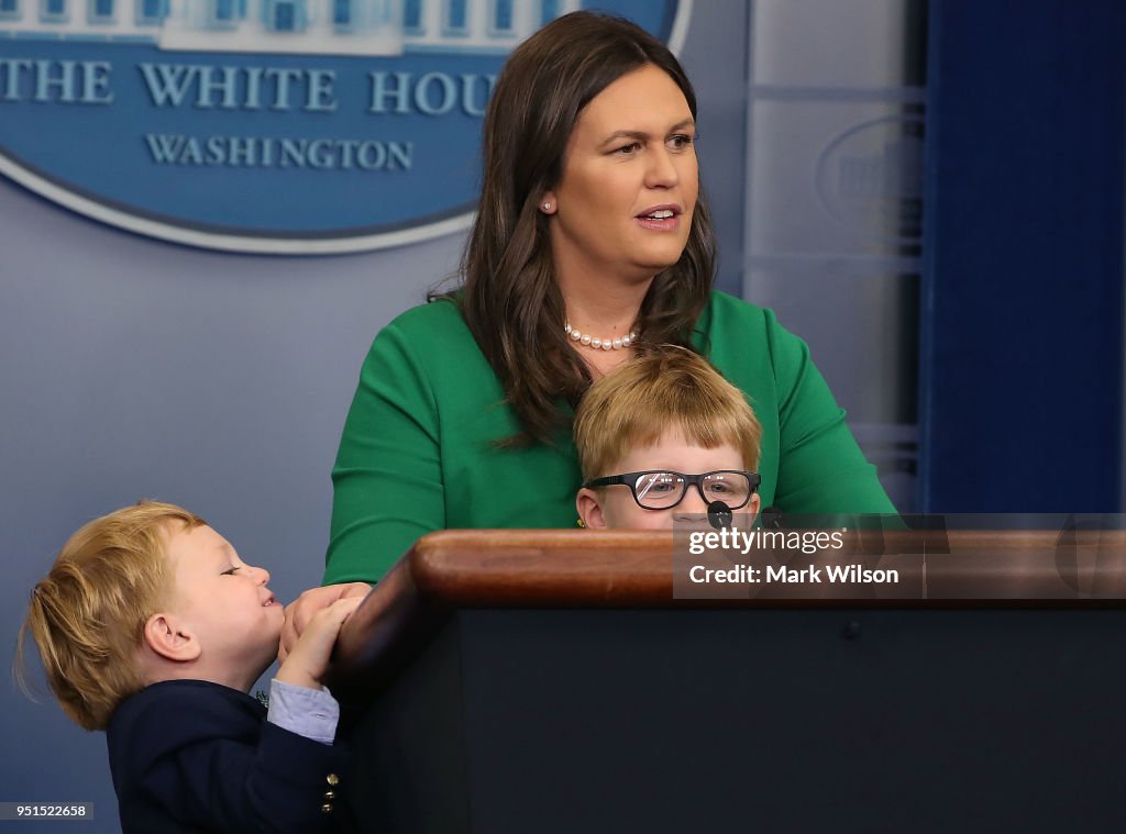 White House Press Secretary Sarah Sanders Takes Questions From Children In The Briefing On Bring Your Child To Work Day At The White House