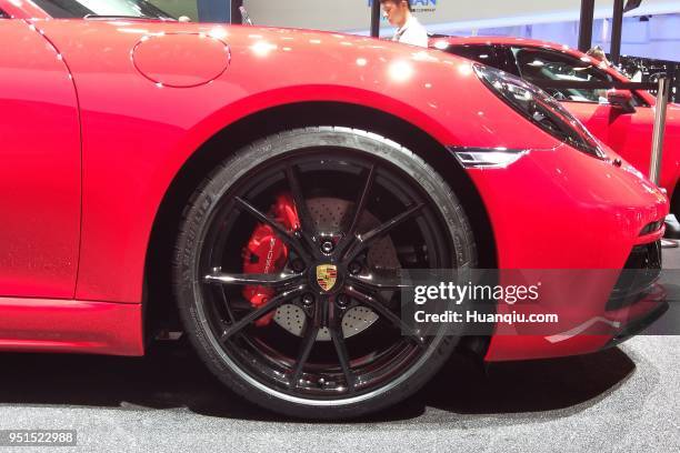 Porsche 718 Cayman GTS is on display during the Auto China 2018 at China International Exhibition Center on April 25, 2018 in Beijing, China. Auto...