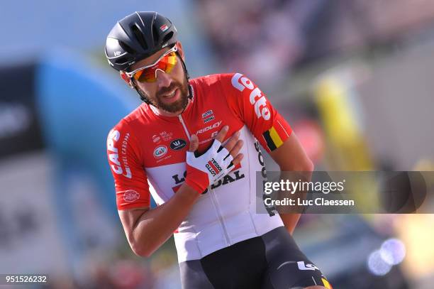 Arrival / Thomas De Gendt of Belgium and Team Lotto Soudal / Celebration / during the 72nd Tour de Romandie 2018, Stage 2 a 173,9km stage from...