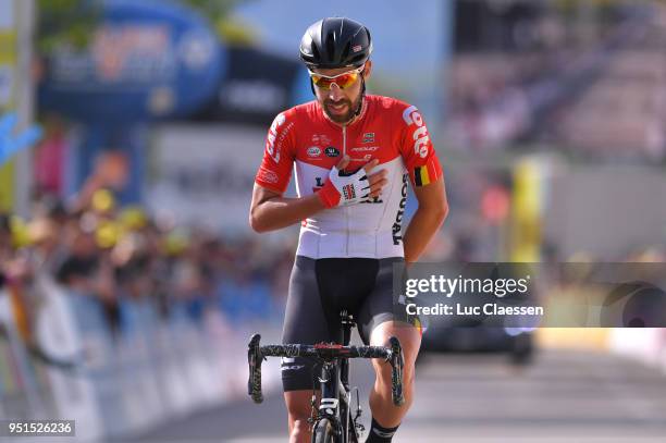 Arrival / Thomas De Gendt of Belgium and Team Lotto Soudal / Celebration / during the 72nd Tour de Romandie 2018, Stage 2 a 173,9km stage from...