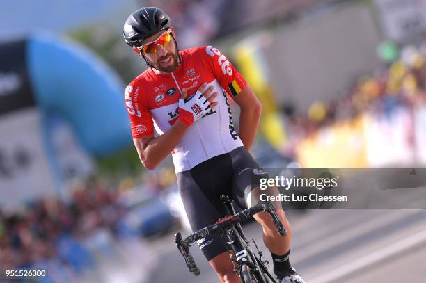 Arrival / Thomas De Gendt of Belgium and Team Lotto Soudal / Celebration / during the 72nd Tour de Romandie 2018, Stage 2 a 173,9km stage from...