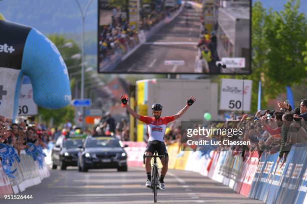 Arrival / Thomas De Gendt of Belgium and Team Lotto Soudal / Celebration / during the 72nd Tour de Romandie 2018, Stage 2 a 173,9km stage from...