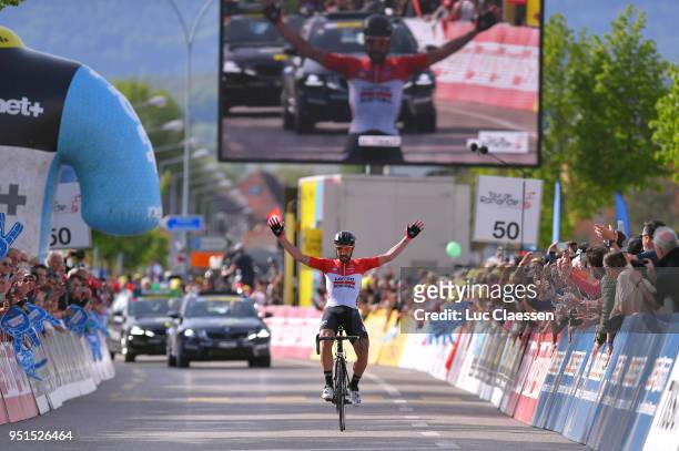 Arrival / Thomas De Gendt of Belgium and Team Lotto Soudal / Celebration / during the 72nd Tour de Romandie 2018, Stage 2 a 173,9km stage from...