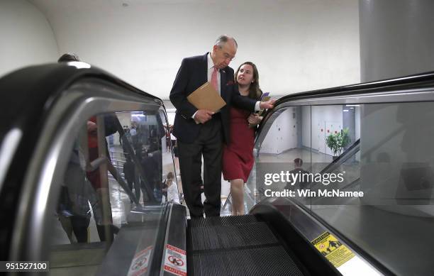 Chairman of the Senate Judiciary Committee Chuck Grassley walks to the Senate chamber for a vote after the Judiciary Committee voted 14-7 to advance...