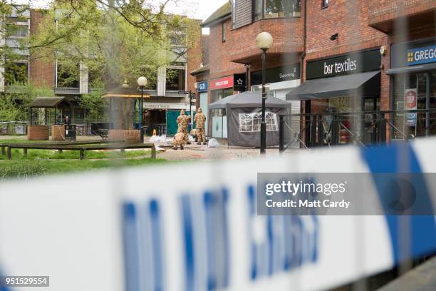 Members of the military work in the Maltings shopping area, close to the bench where Russian former double agent Sergei Skripal and his daughter...