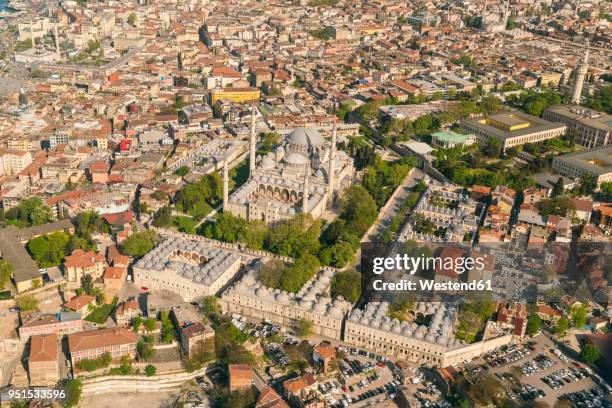 turkey, istanbul, aerial view of suleymaniye mosque - suleymaniye mosque stock pictures, royalty-free photos & images