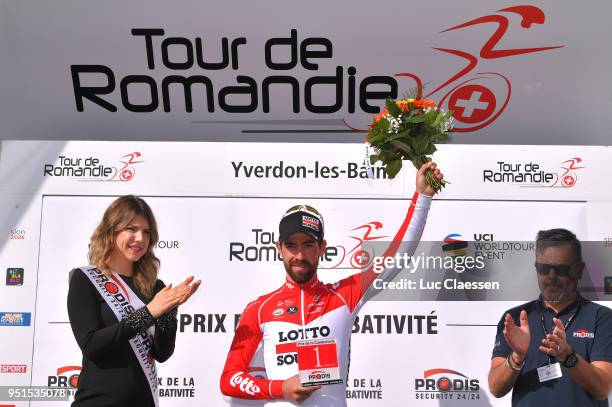 Podium / Thomas De Gendt of Belgium and Team Lotto Soudal / Celebration / during the 72nd Tour de Romandie 2018, Stage 2 a 173,9km stage from...