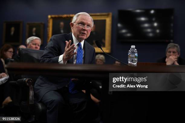 Attorney General Jeff Sessions testifies during a hearing before the Commerce, Justice, Science, and Related Agencies Subcommittee of the House...