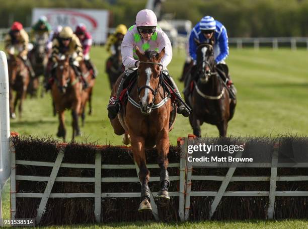 Naas , Ireland - 26 April 2018; Faugheen, with David Mullins up, jumps the last on their way to winning the Ladbrokes Champion Stayers Hurdle at...