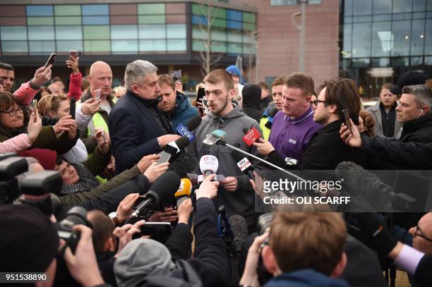 Tom Evans , father of British toddler Alfie Evans, speaks to members of the media and supporters outside Alder Hey childrens hospital in Liverpool,...