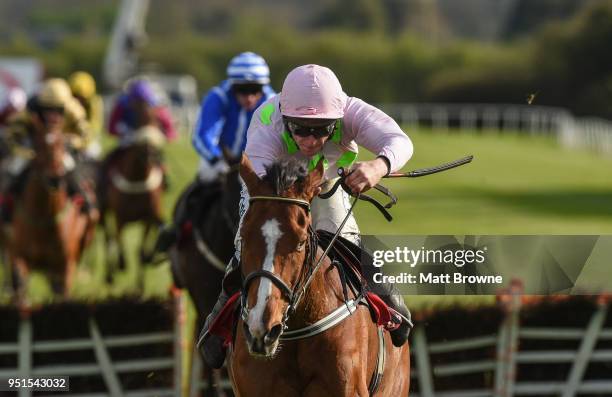 Naas , Ireland - 26 April 2018; Faugheen, with David Mullins up, on their way to winning the Ladbrokes Champion Stayers Hurdle after jumping the last...