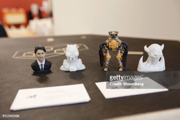 Print of Justin Trudeau, Canada's prime minister, left, sits next to other models at the Bayview Yards innovation center in Ottawa, Ontario, Canada,...
