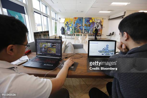 Co-op students work on 3D models at the Bayview Yards innovation center in Ottawa, Ontario, Canada, on Wednesday, April 25, 2018. Bayview Yards is a...