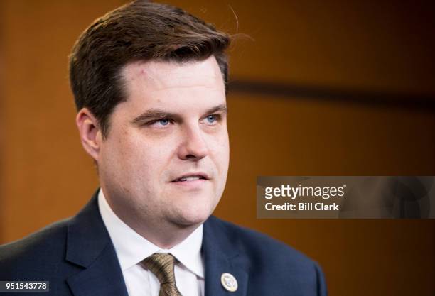Rep. Matt Gaetz, R-Fla., speaks during a press conference on medical cannabis research reform on Thursday, April 26, 2018.