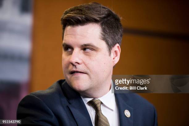 Rep. Matt Gaetz, R-Fla., speaks during a press conference on medical cannabis research reform on Thursday, April 26, 2018.