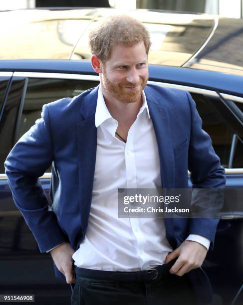 Prince Harry arrives to officially open the Greenhouse Sports Centre on April 26, 2018 in London, England. The centre will provide coaching and...