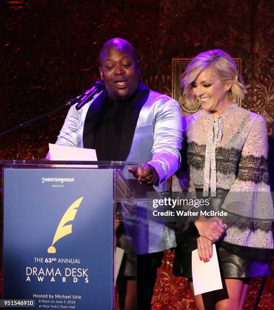 Tituss Burgess and Jane Krakowski during the 2018 Drama Desk Awards Nominations at Feinstein's/54 Below on April 26, 2018 in New York City.