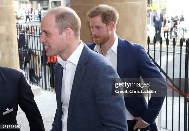 Prince William, Duke of Cambridge and Prince Harry arrive to officially open the Greenhouse Sports Centre on April 26, 2018 in London, England. The...