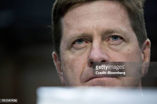 Jay Clayton, chairman of the U.S. Securities and Exchange Commission , listens during a House Appropriations Subcommittee hearing in Washington D.C.,...