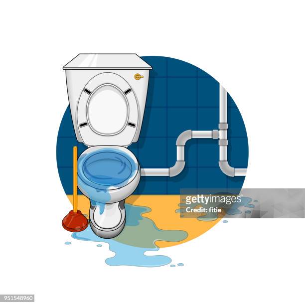 stockillustraties, clipart, cartoons en iconen met wc sanitair service - broken pipe