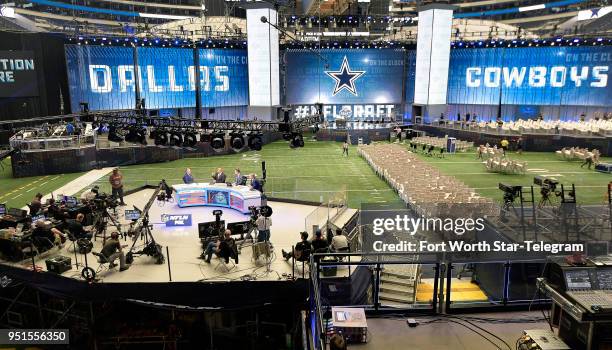 Preview of the 2018 NFL Draft Theater, which is being built on the field of AT&T Stadium in Arlington, Texas, on Tuesday, April 24, 2018. (Max...