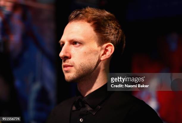 Judd Trump of England waits to walk on stage prior to his first round match against Chris Wakelin of England during day six of the World Snooker...