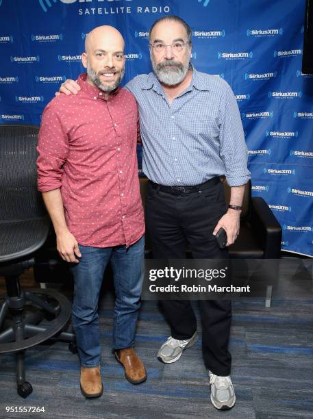 Mandy Patinkin visits 'Stand Up with Pete Dominick' with host Pete Dominick at SiriusXM Studios on April 26, 2018 in New York City.