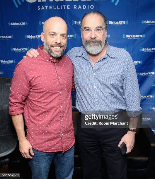 Mandy Patinkin visits 'Stand Up with Pete Dominick' with host Pete Dominick at SiriusXM Studios on April 26, 2018 in New York City.