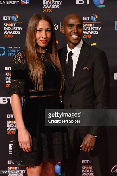 Sir Mo Farah and his wife Tania Nell arrives at the red carpet during the BT Sport Industry Awards 2018 at Battersea Evolution on April 26, 2018 in...