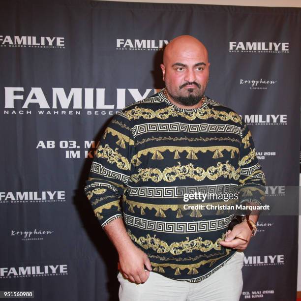 Artist Giwar Hajab AKA Xatar attends the premiere of 'Familiye' at Cinemaxx on April 26, 2018 in Berlin, Germany.