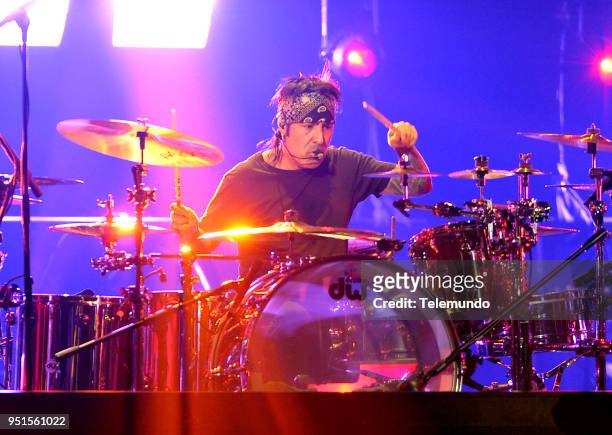 Pictured: Alex Gonzalez of Mana performs during rehearsals at the Mandalay Bay Resort and Casino in Las Vegas, NV on April 25, 2018 --