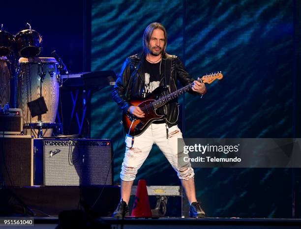 Pictured: Sergio Vallin of Mana performs during rehearsals at the Mandalay Bay Resort and Casino in Las Vegas, NV on April 25, 2018 --