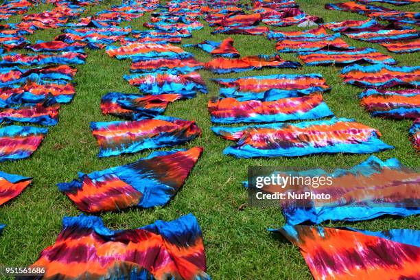 Bangladeshi labors working in the Batik Cloth industry at Narsingdi area near Dhaka, Bangladesh, on April 26, 2018. Each Worker earns par day 400-500...